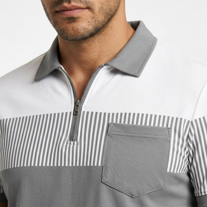 Polo Rayas Cremallera - Gris - Pormenor