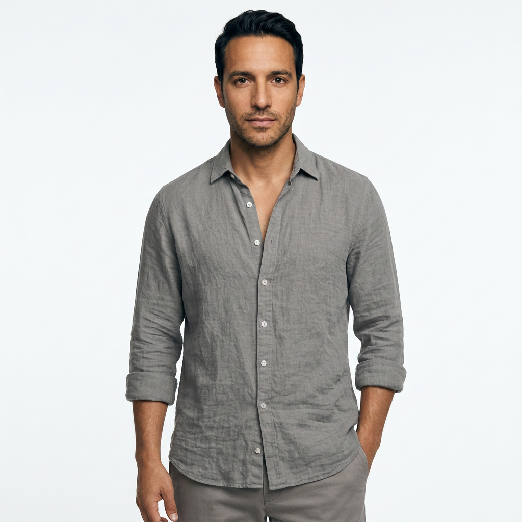 Camisa Lino Abierto - Gris - Frente