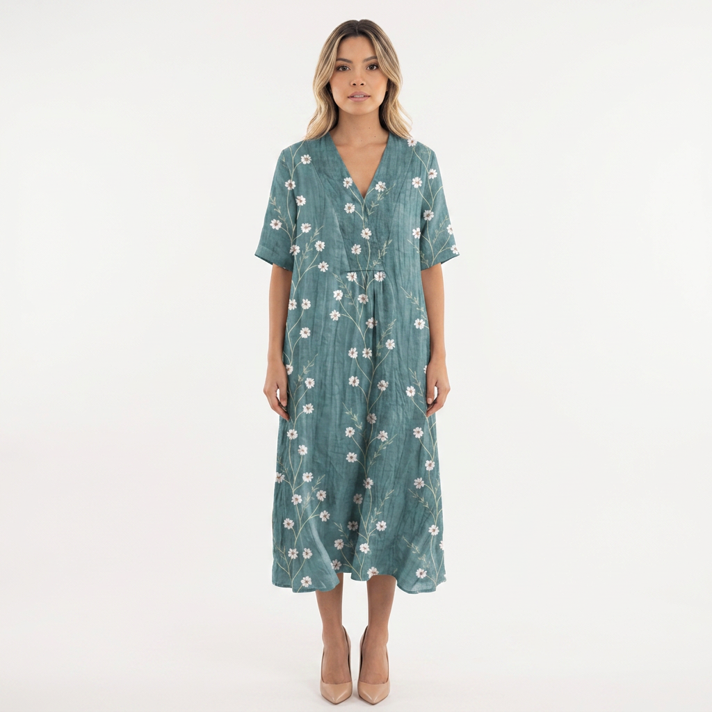 Vestido Escote V - Floral2 - Frente
