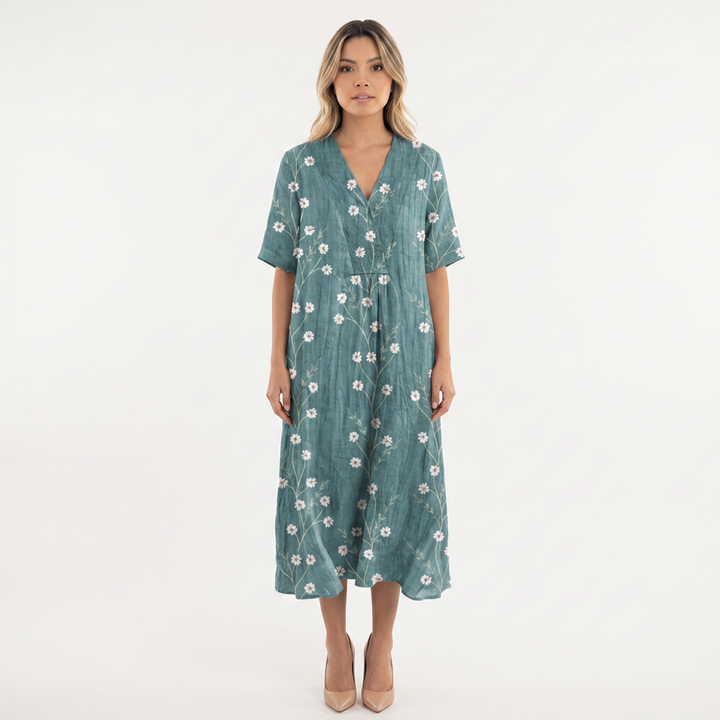 Vestido Escote V - Floral2 - Frente