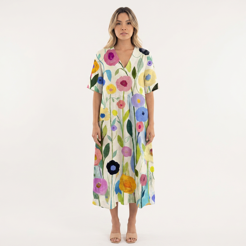 Vestido Escote V - Floral12 - Frente