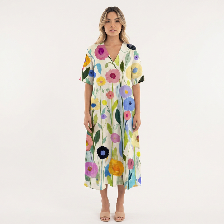 Vestido Escote V - Floral12 - Frente