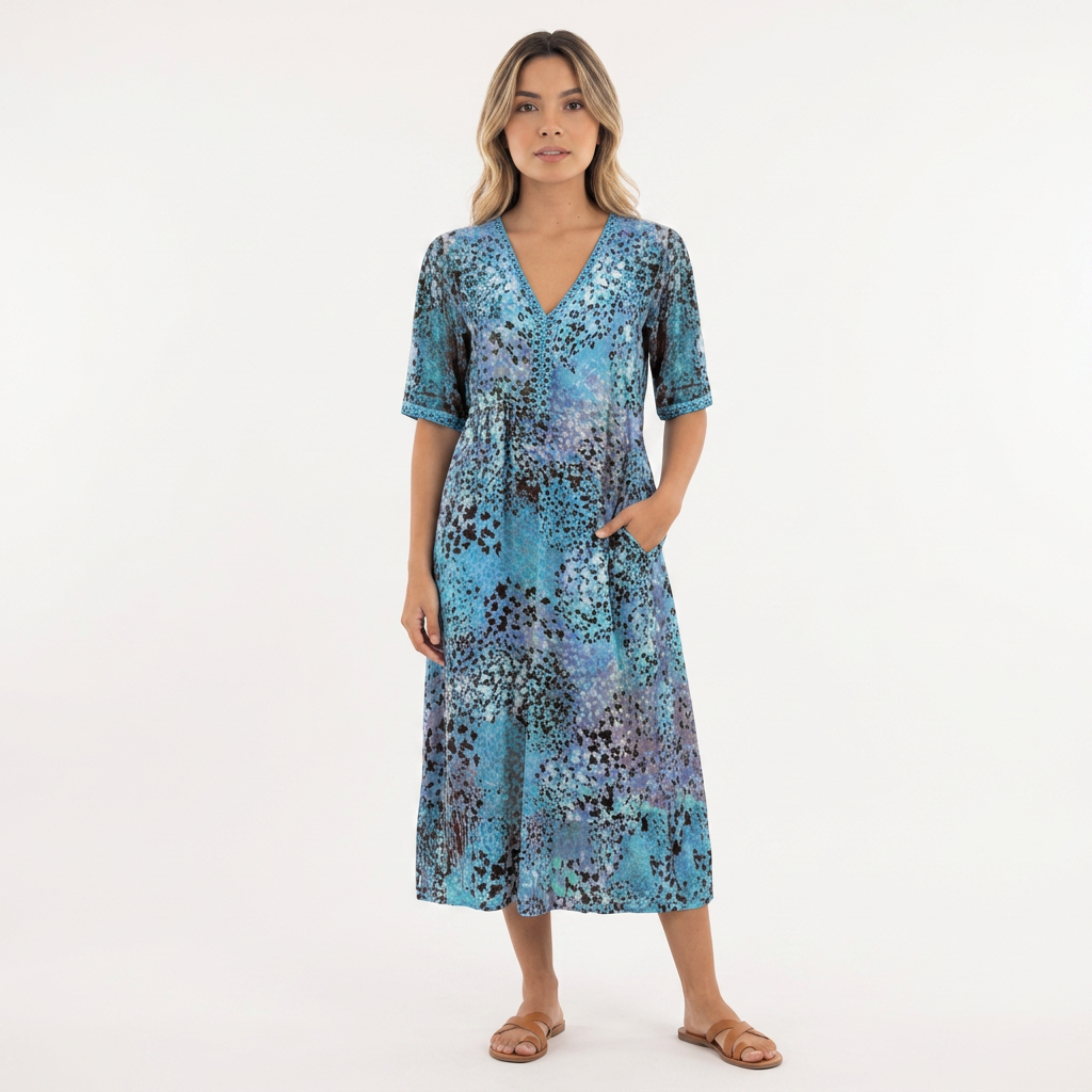 Vestido Estampado - AzulOceano - Frente