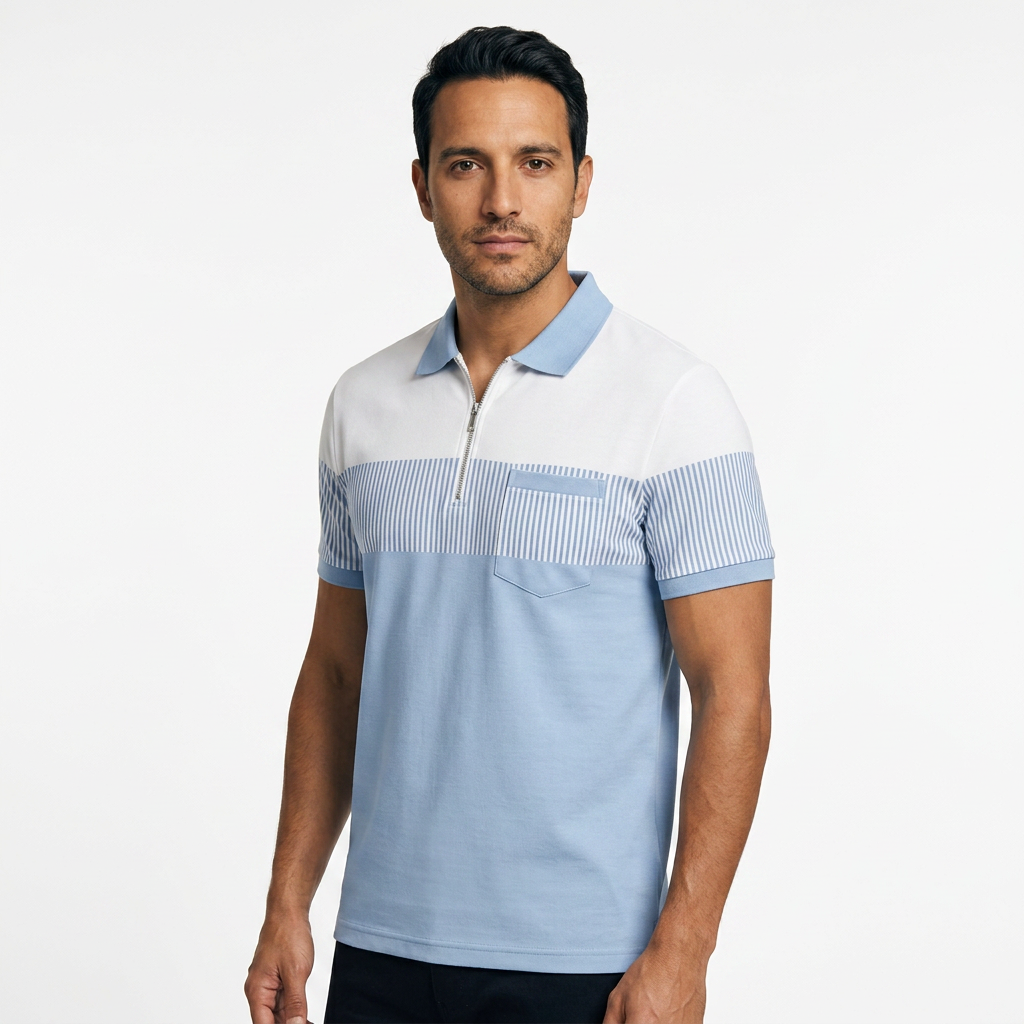 Polo Rayas Cremallera - Azul - Lado
