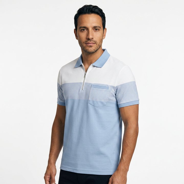 Polo Rayas Cremallera - Azul - Lado