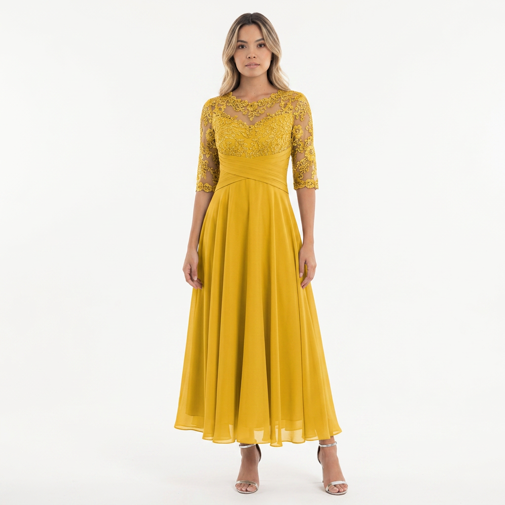 Vestido Encaje - Amarillo - Frente