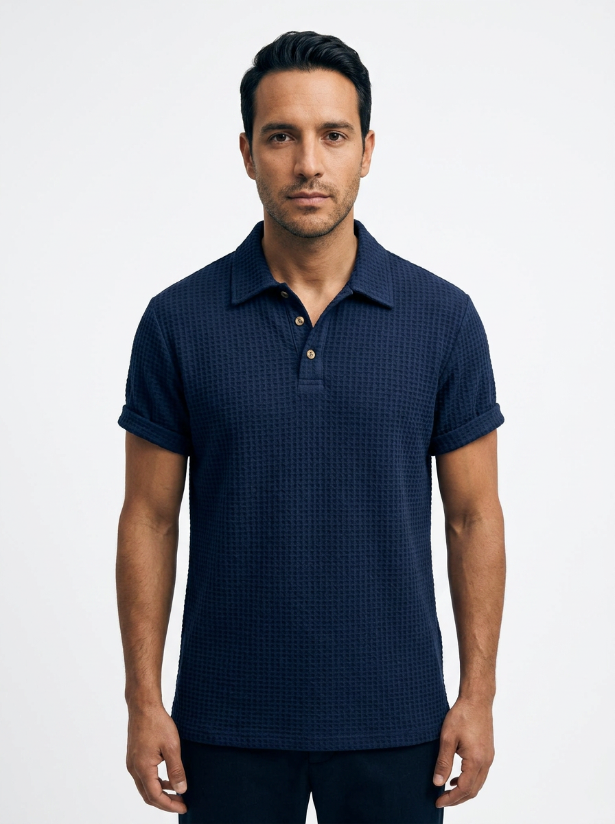 Polo Punto Waffle Hombre - Azul Marino - Frente