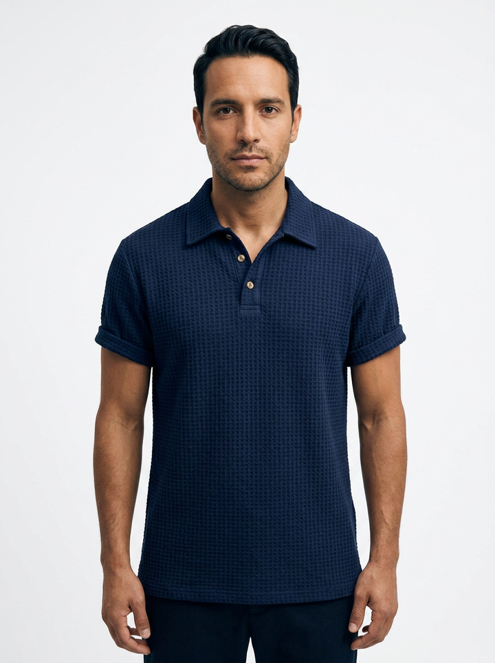 Polo Punto Waffle Hombre - Azul Marino - Frente