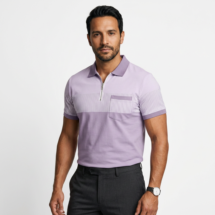 Polo Rayas Cremallera - Morado - Lado
