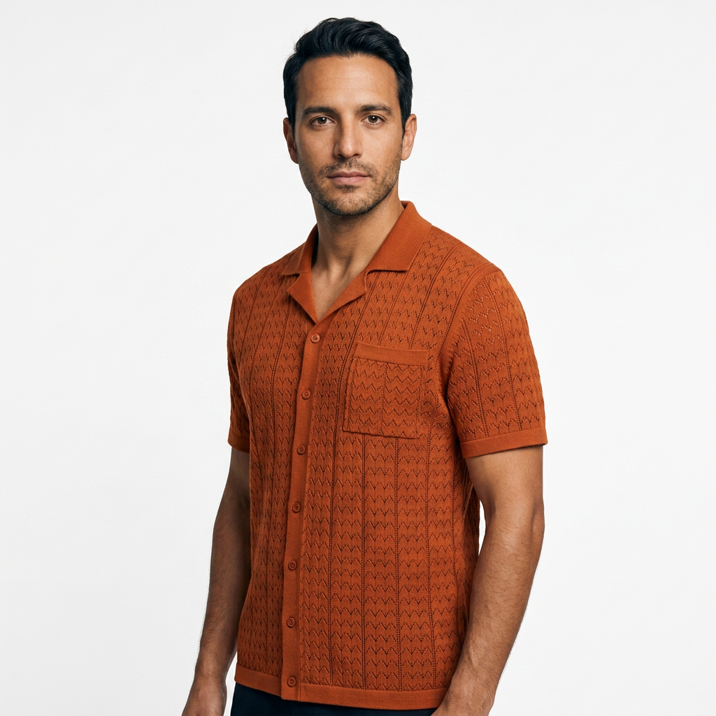 Polo Punto Jacquard Vintage - Naranja Quemado - Lado