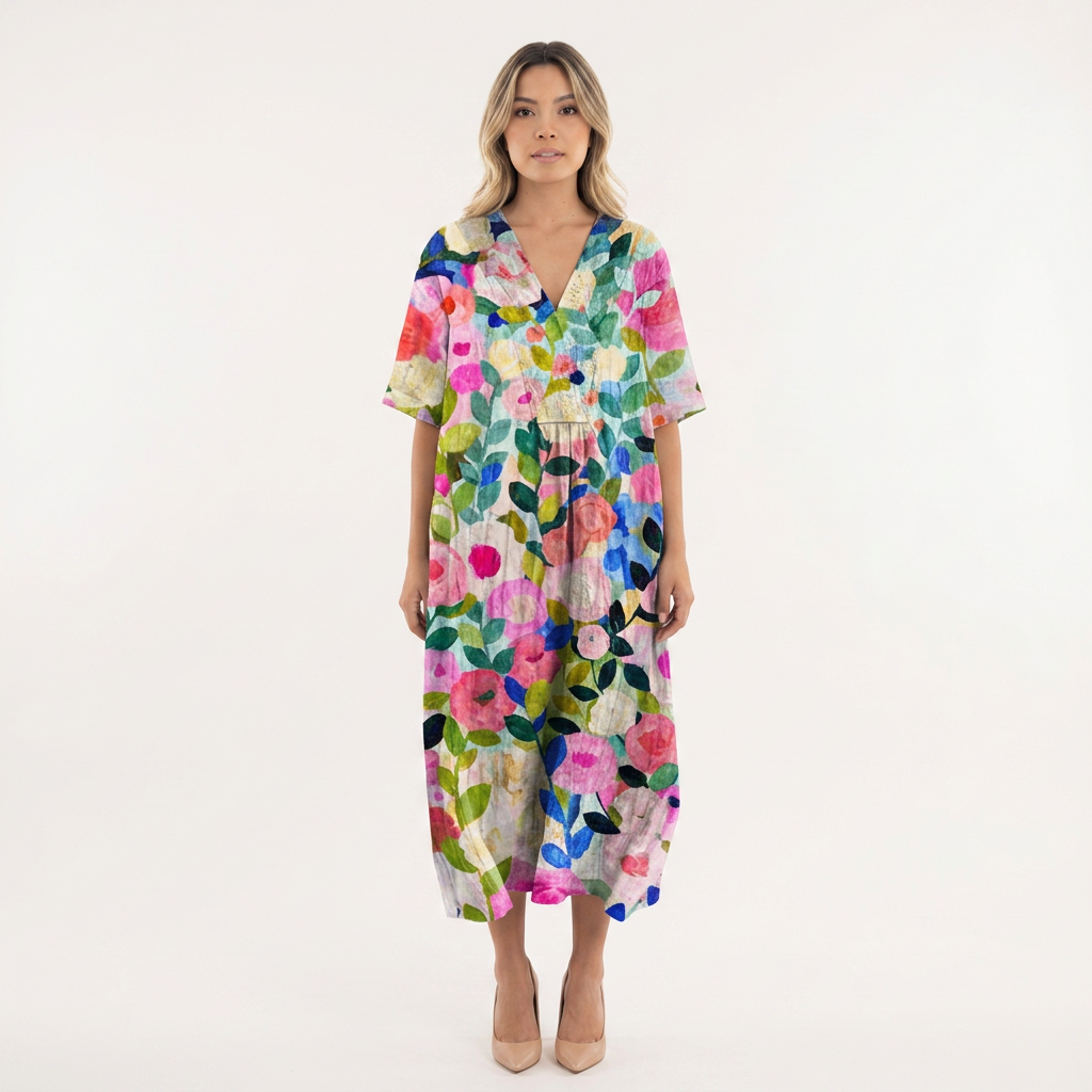 Vestido Escote V - Floral1 - Frente