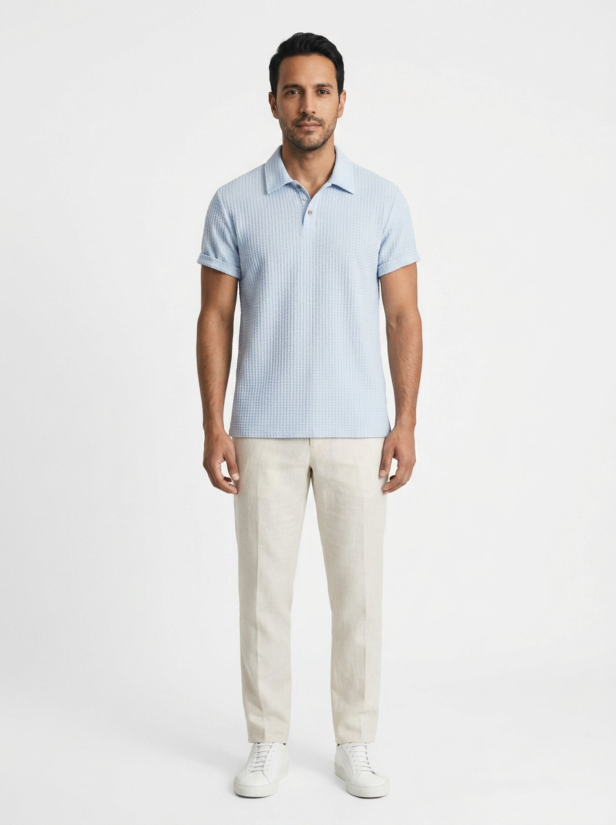 Polo Punto Waffle Hombre - Azul Pastel - Frente