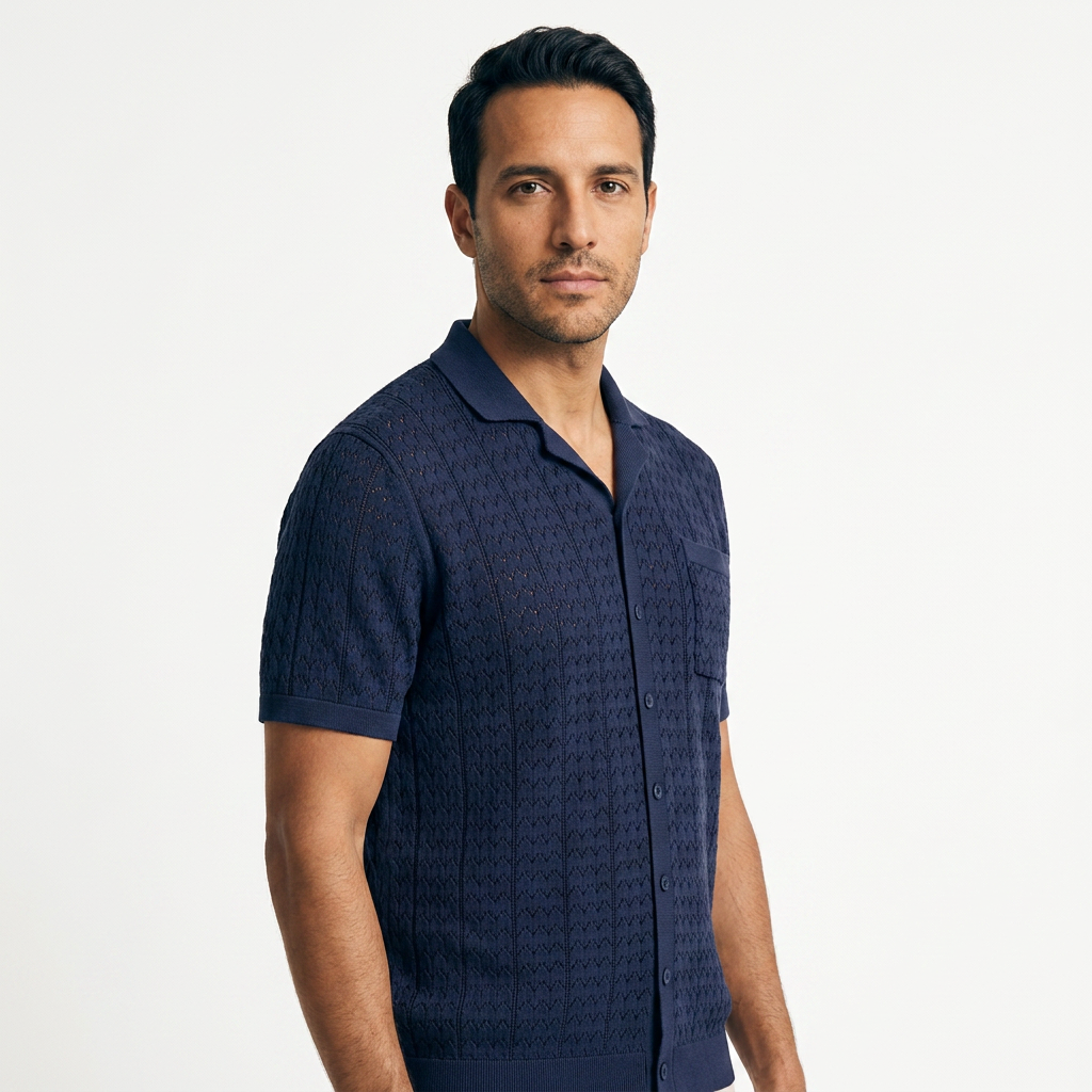 Polo Punto Jacquard Vintage - Azul Marino - Lado