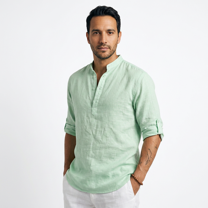 Camisa Lino - VerdeClaro - Lado