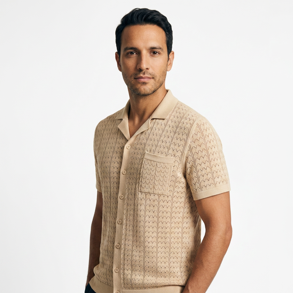 Polo Punto Jacquard Vintage - Champán - Lado