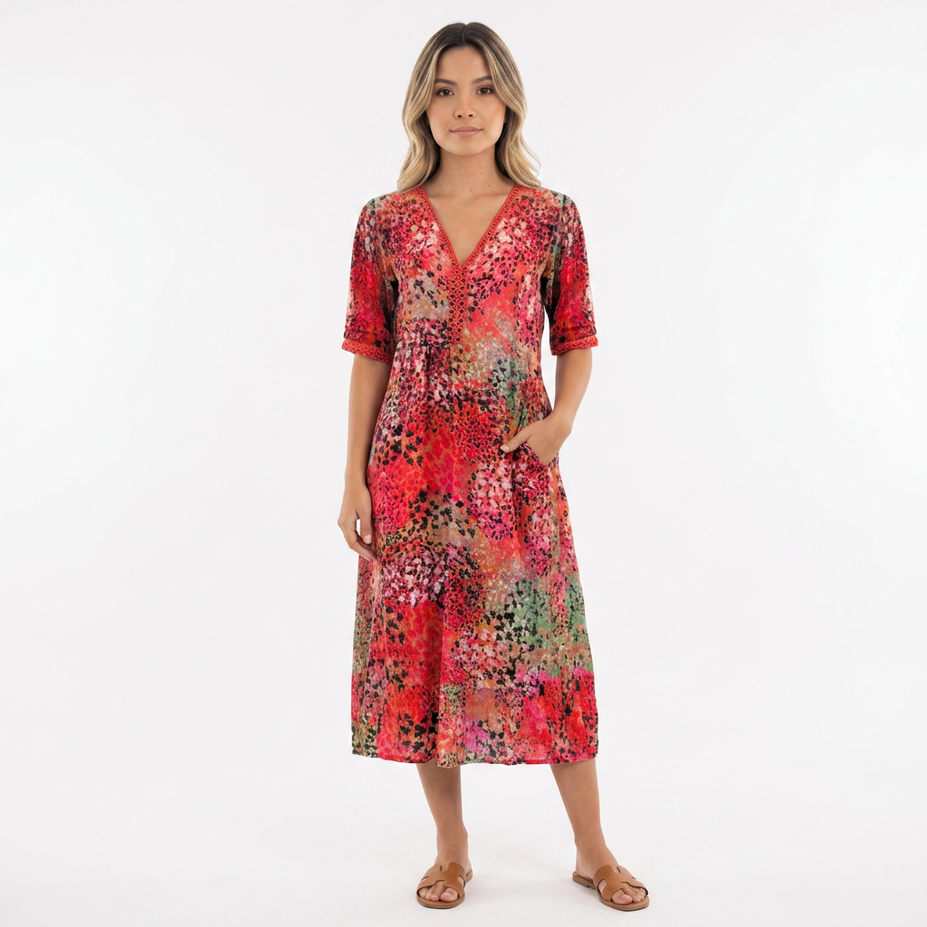 Vestido Estampado - RojoEscarlata - Frente