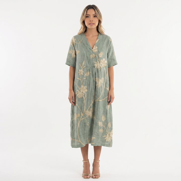 Vestido Escote V - Floral4 - Frente