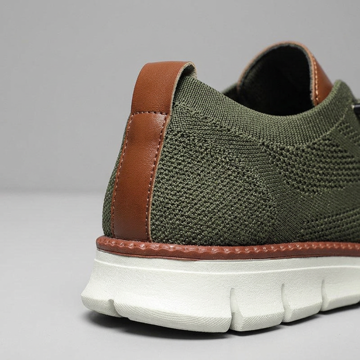 Zapatillas Ligeras Piel Genuina - Verde Militar - Pormenor