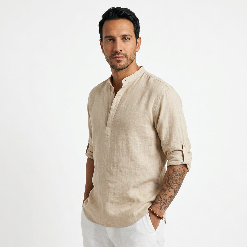 Camisa Lino - Beige - Lado