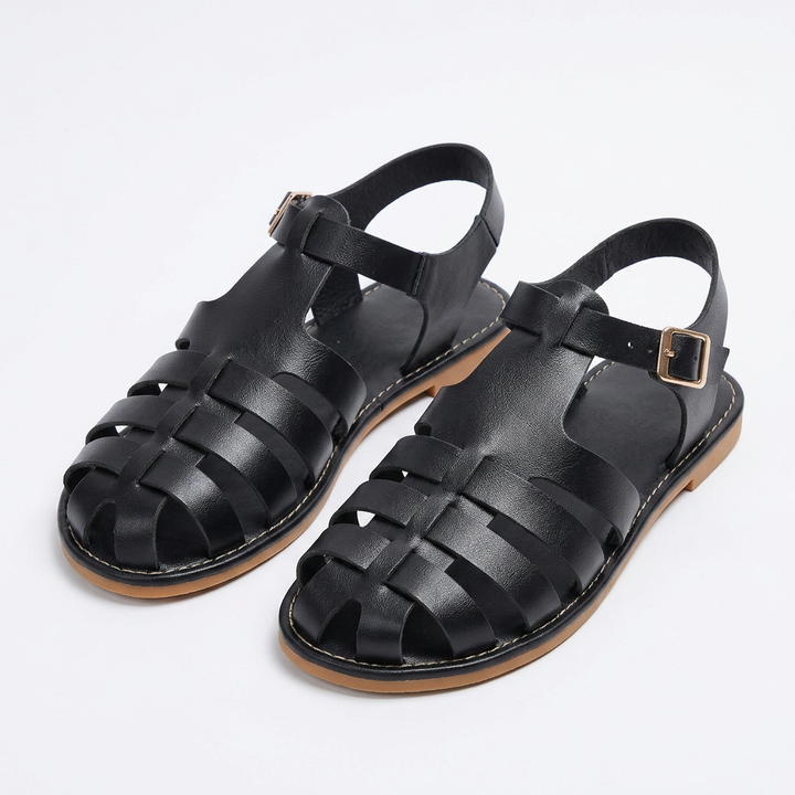 Sandalias Piel Casual - Negro - Par
