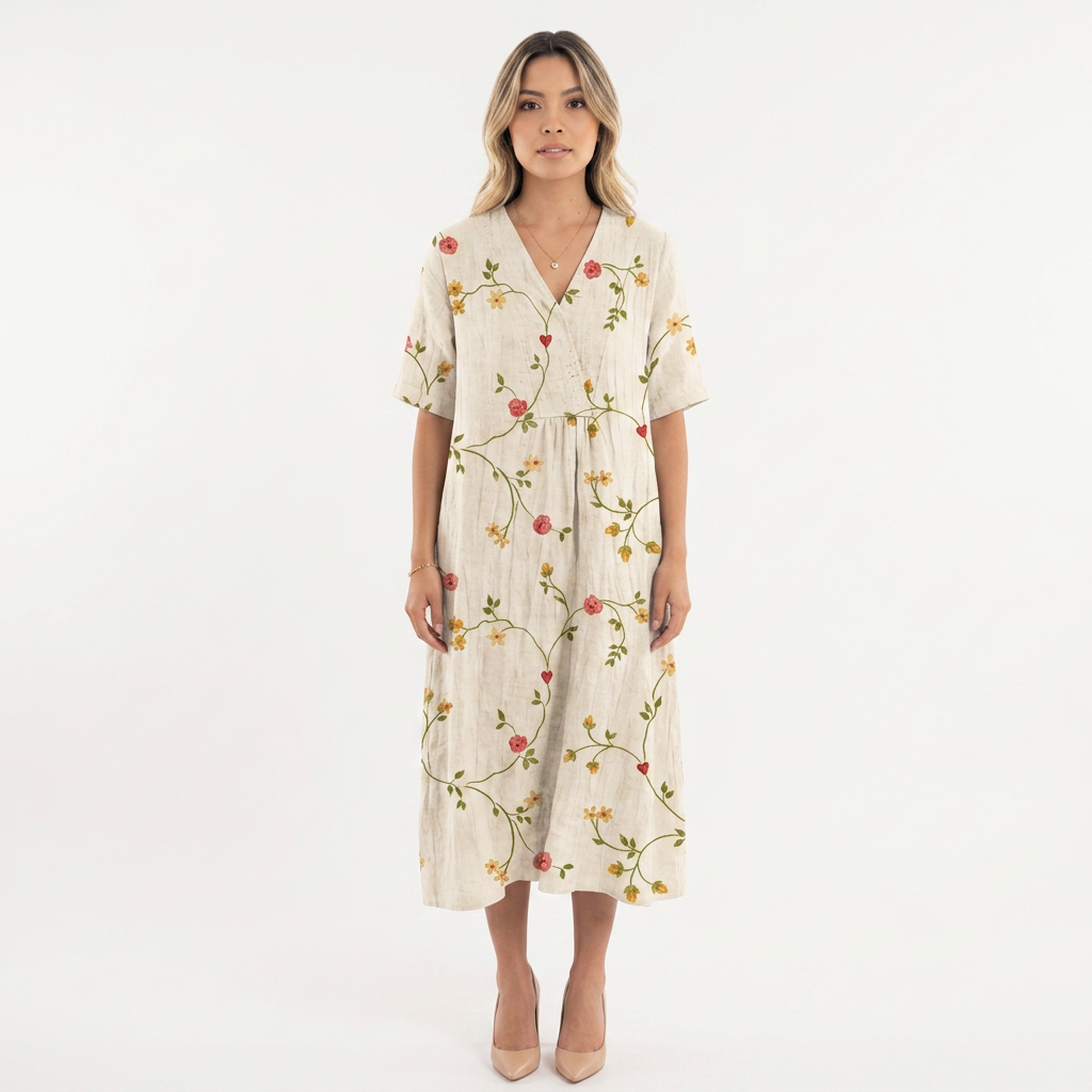 Vestido Escote V - Floral10 - Frente