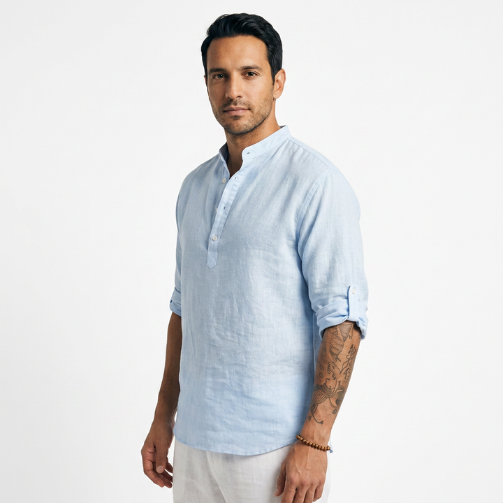Camisa Lino - AzulClaro - Lado