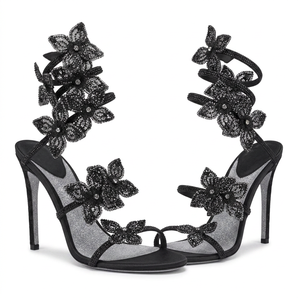 Sandalias Flor Cristal - Negro - Par