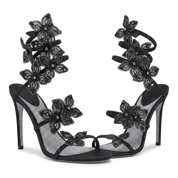 Sandalias Flor Cristal - Negro - Par