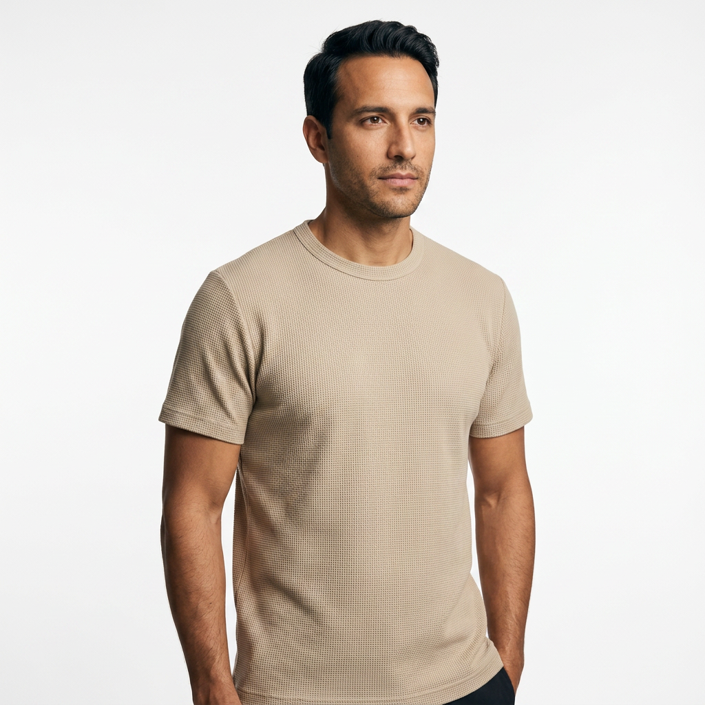 Camiseta Waffle - Beige - Lado