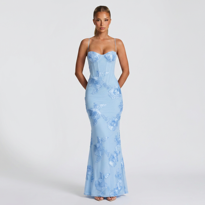 Vestido Bordado - AzulClaro - Frente