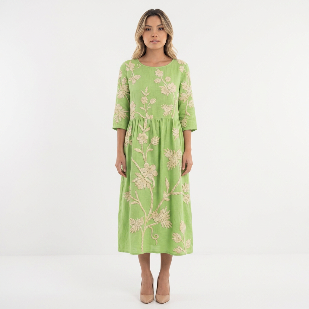 Vestido Floral Redondo - VerdeMenta - Frente