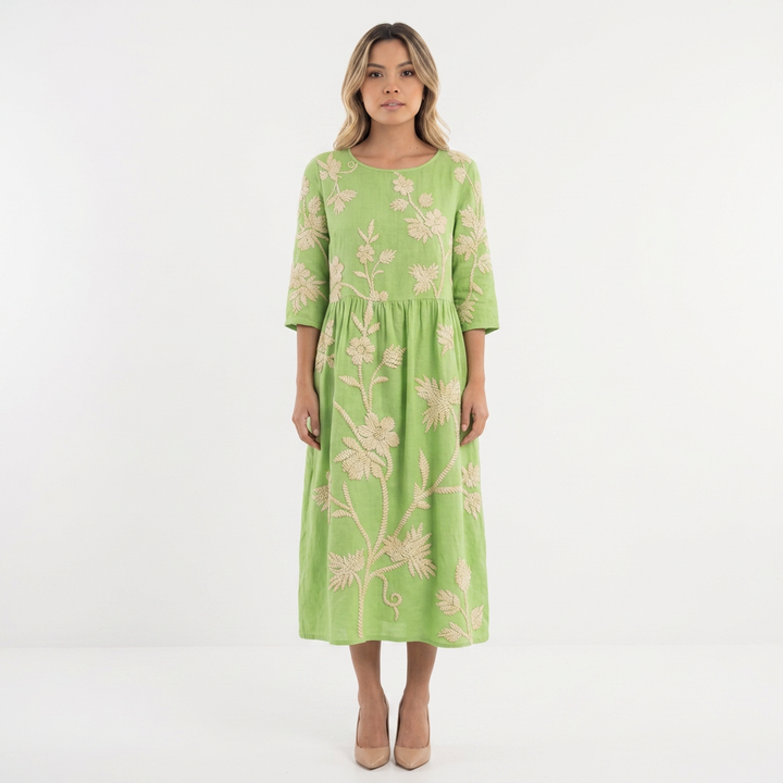 Vestido Floral Redondo - VerdeMenta - Frente