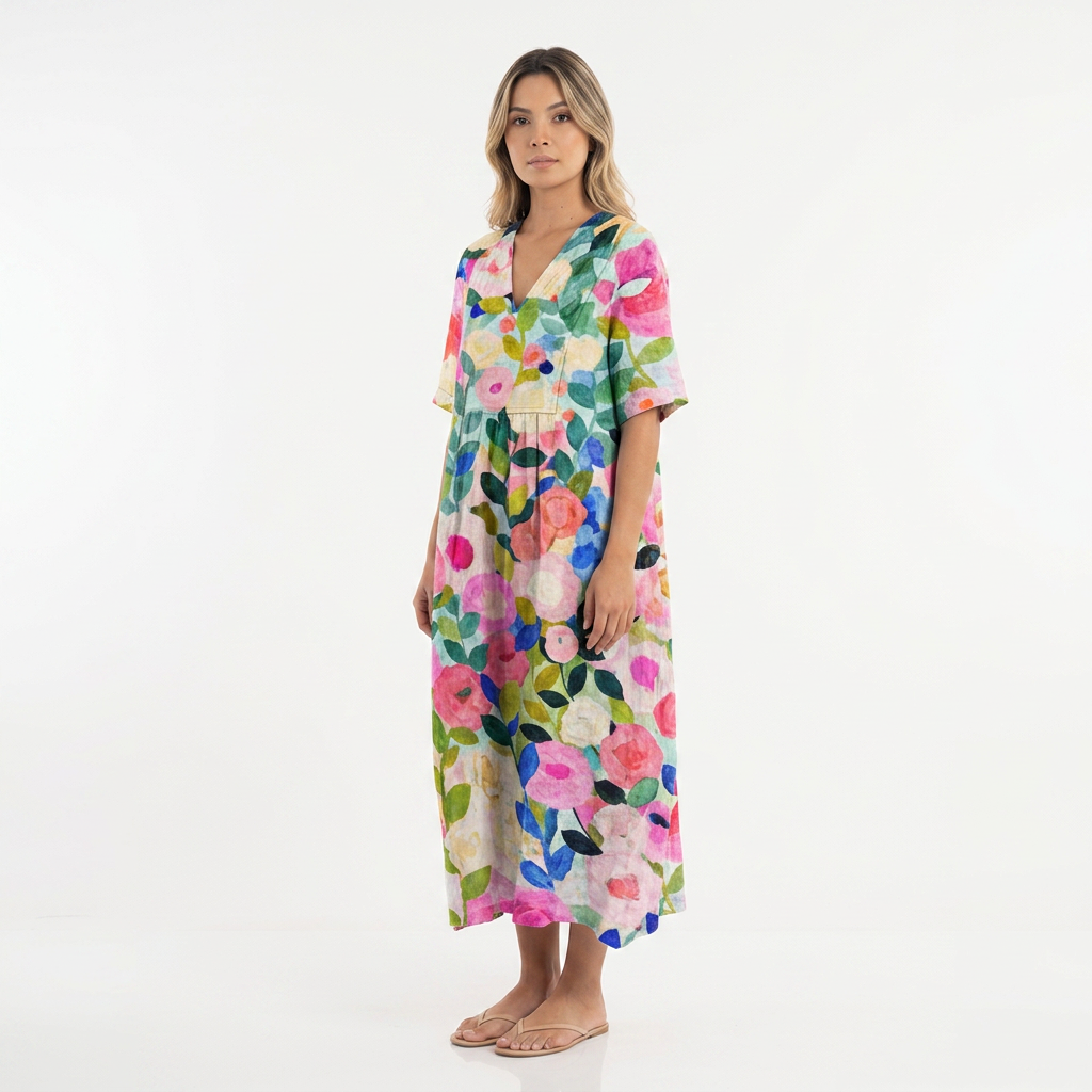 Vestido Escote V - Floral1 - CorpoTodo