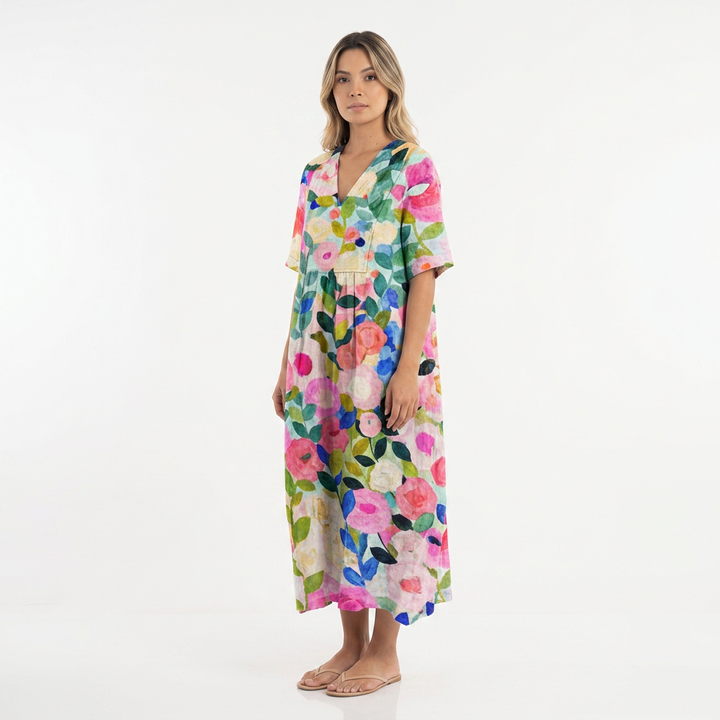 Vestido Escote V - Floral1 - CorpoTodo