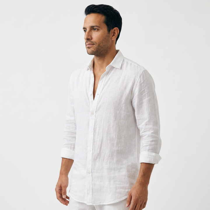 Camisa Lino Abierto - Blanco - Lado