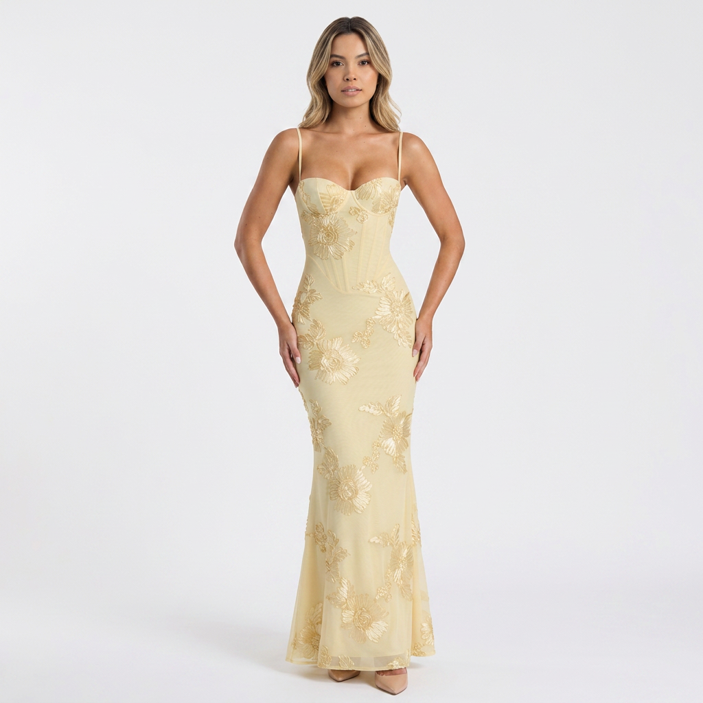 Vestido Bordado - Amarillo - Frente