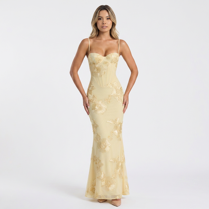 Vestido Bordado - Amarillo - Frente