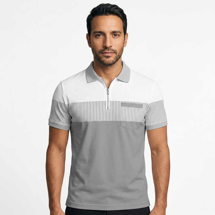 Polo Rayas Cremallera - Gris - Frente