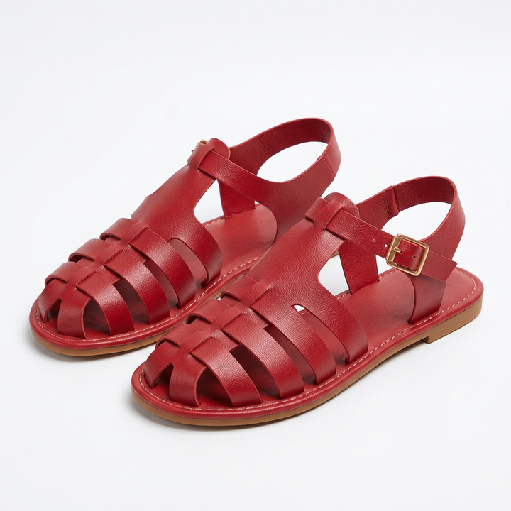 Sandalias Piel Casual - Rojo - Par