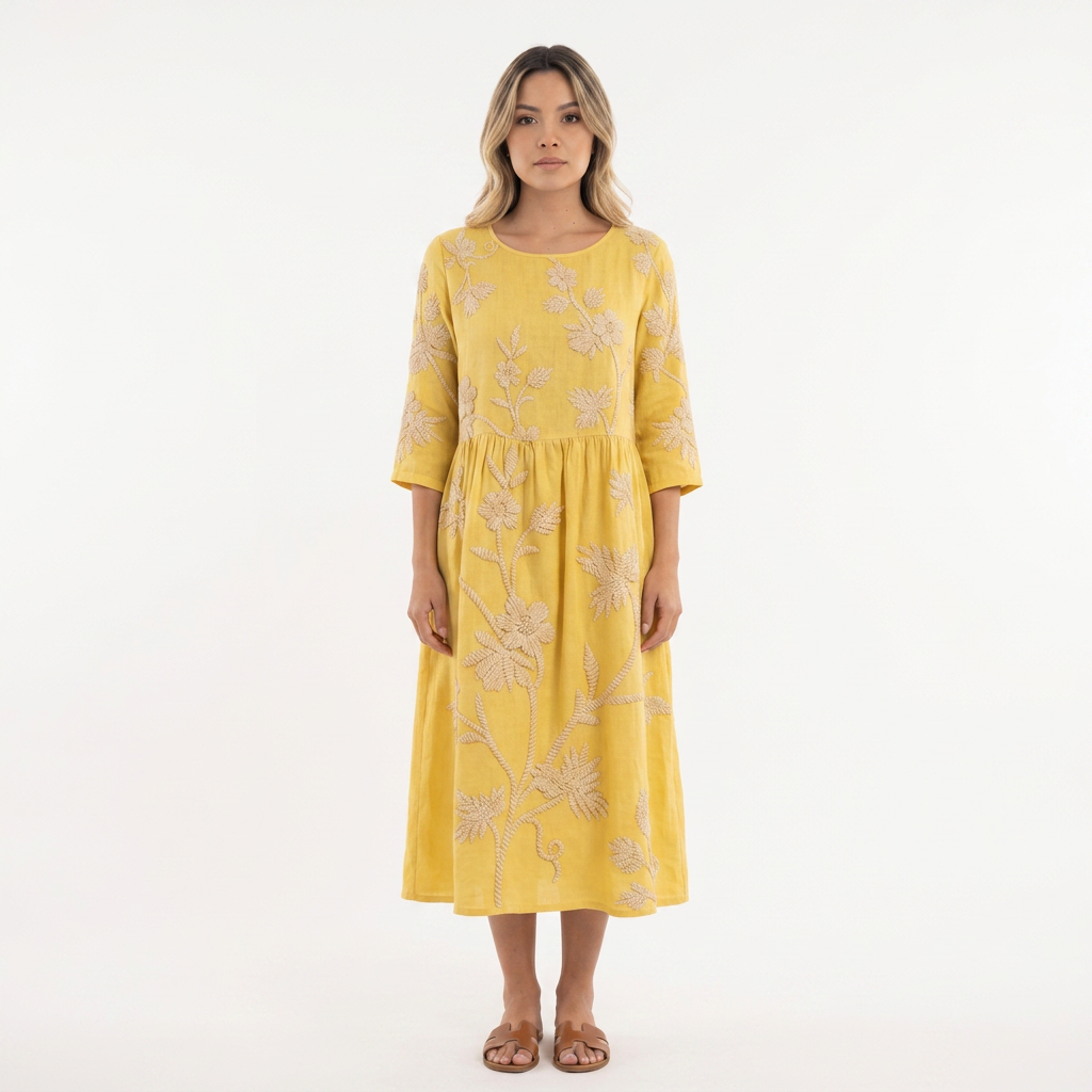 Vestido Floral Redondo - Amarillo - Frente