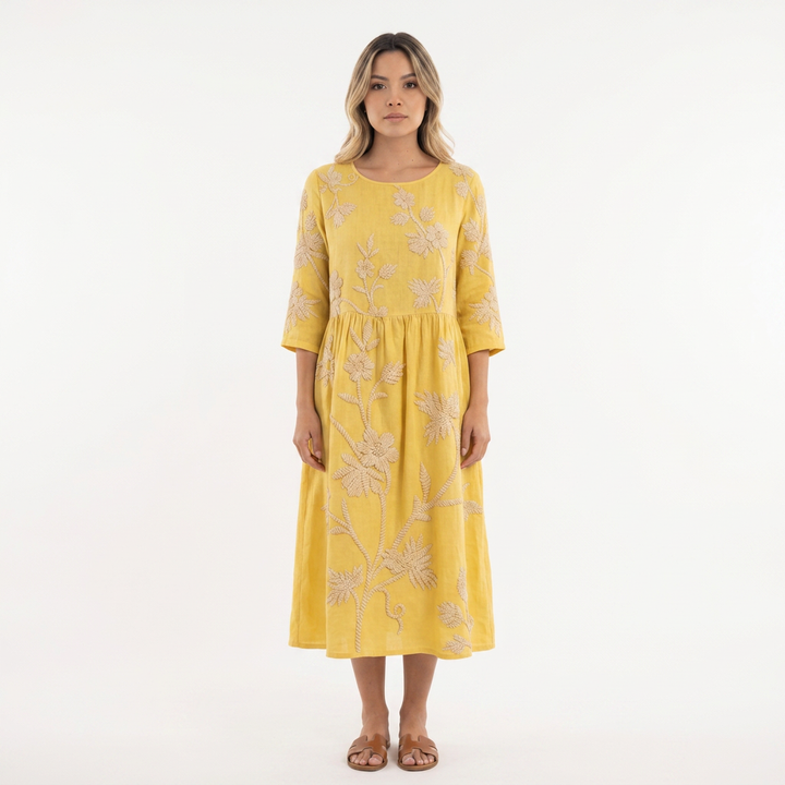 Vestido Floral Redondo - Amarillo - Frente