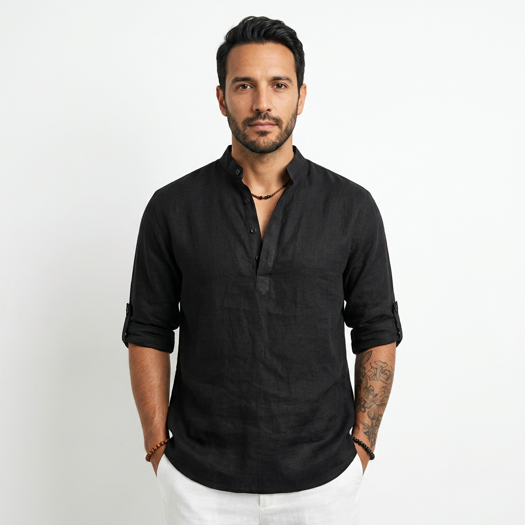 Camisa Lino - Negro - Frente