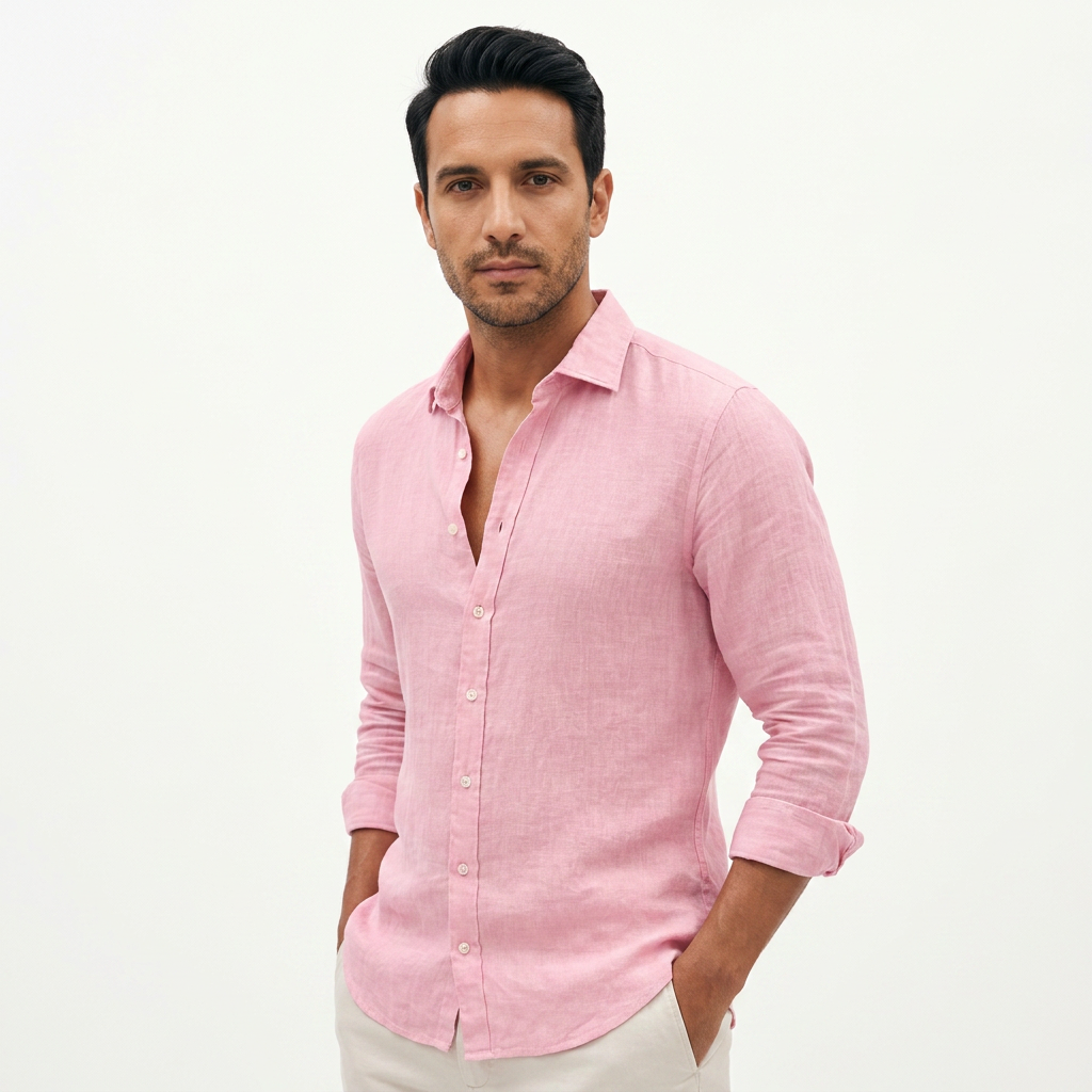 Camisa Lino Abierto - Rosa - Lado
