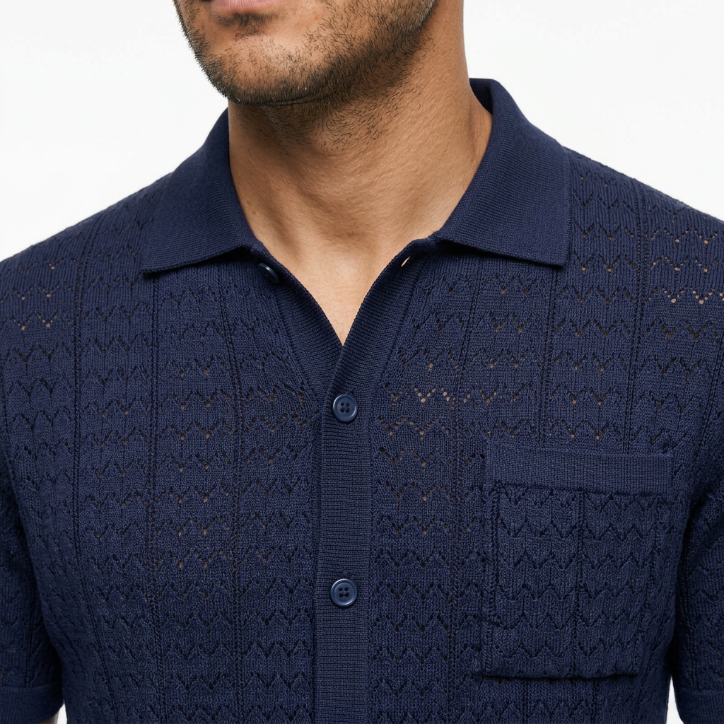 Polo Punto Jacquard Vintage - Azul Marino - Pormenor