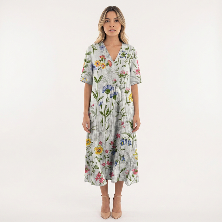 Vestido Escote V - Floral15 - Frente