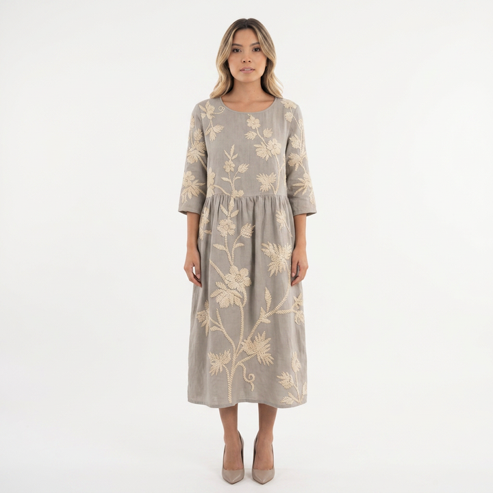 Vestido Floral Redondo - Gris - Frente