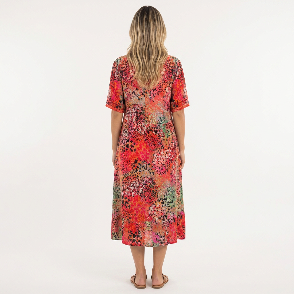 Vestido Estampado - RojoEscarlata - Costas