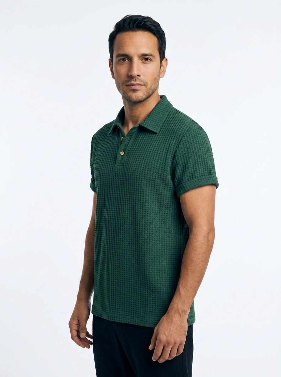 Polo Punto Waffle Hombre - Verde Bosque - Lado