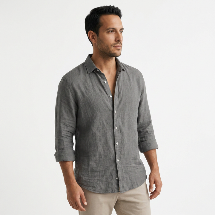 Camisa Lino Abierto - Gris - Lado