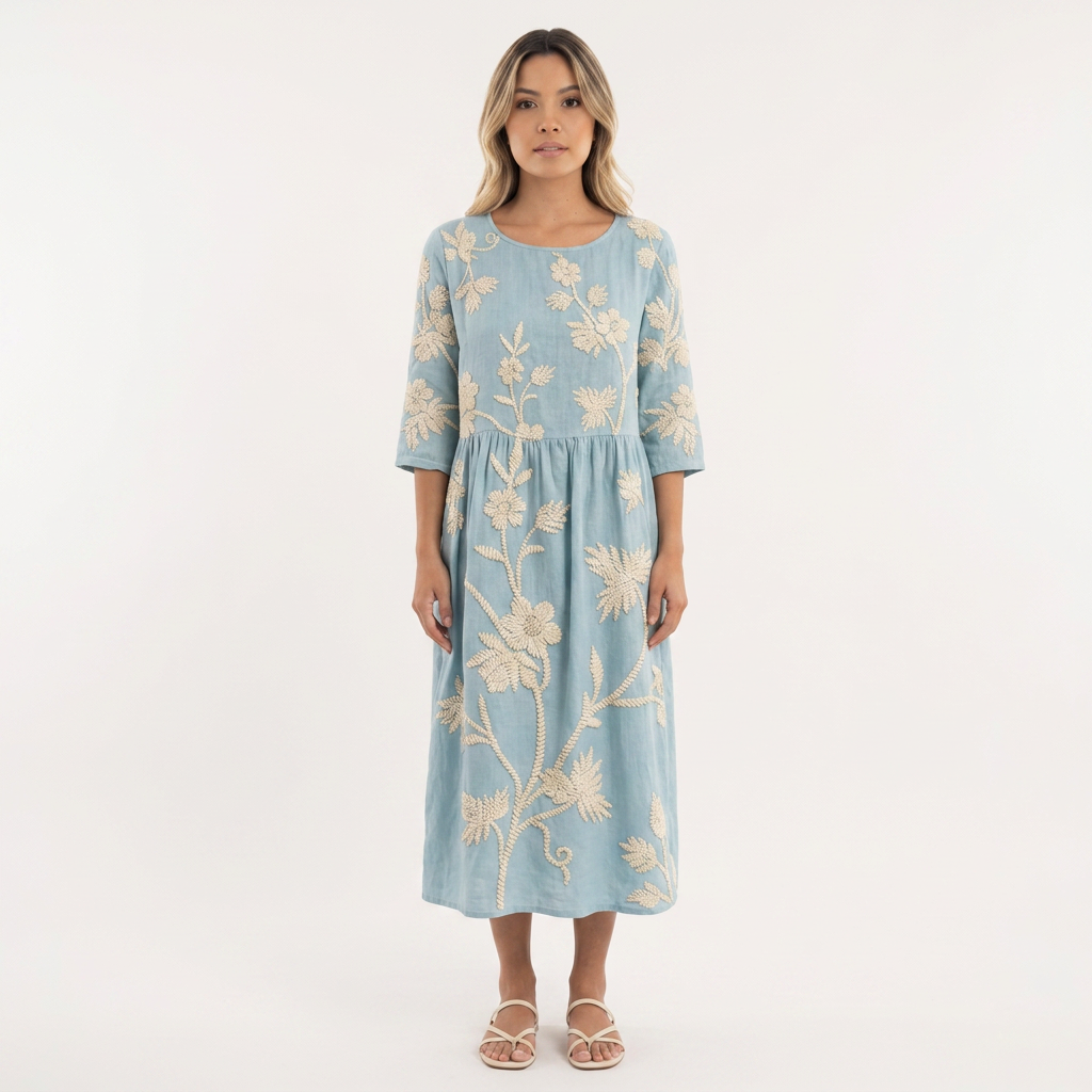 Vestido Floral Redondo - Azul - Frente